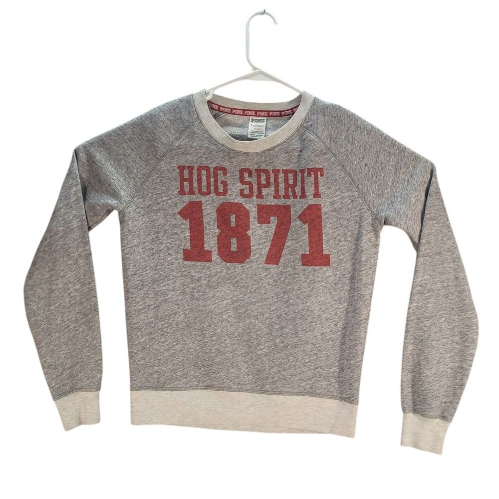 Victorias Secret Pink‎ Sweatshirt Sweater Womens Small Gray Hogs Spirit